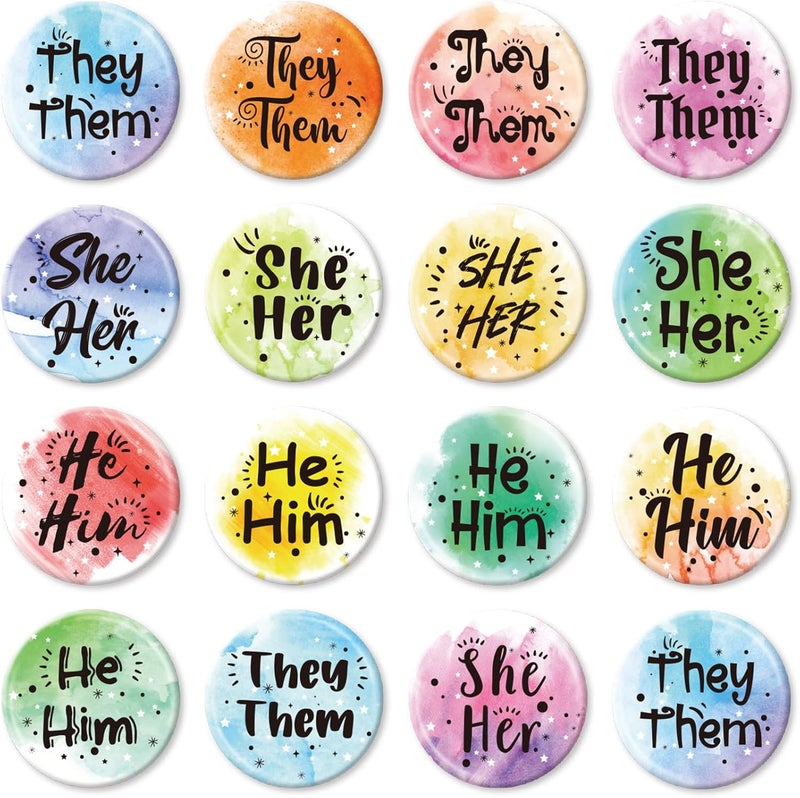 Dingion 120 Pcs Pronoun Badges Pins Gender Identity Pins Round They Them Pronoun Pin Buttons for Shirts Clothes(Classic Style) - Image 1